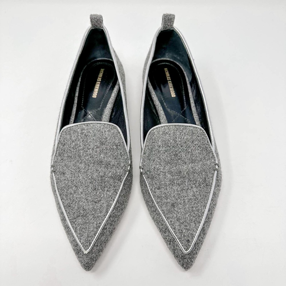 Nicholas Kirkwood Beya Wool Gray Flats Loafers Pointed Toe EU 39 US 9 - Picture 2 of 12